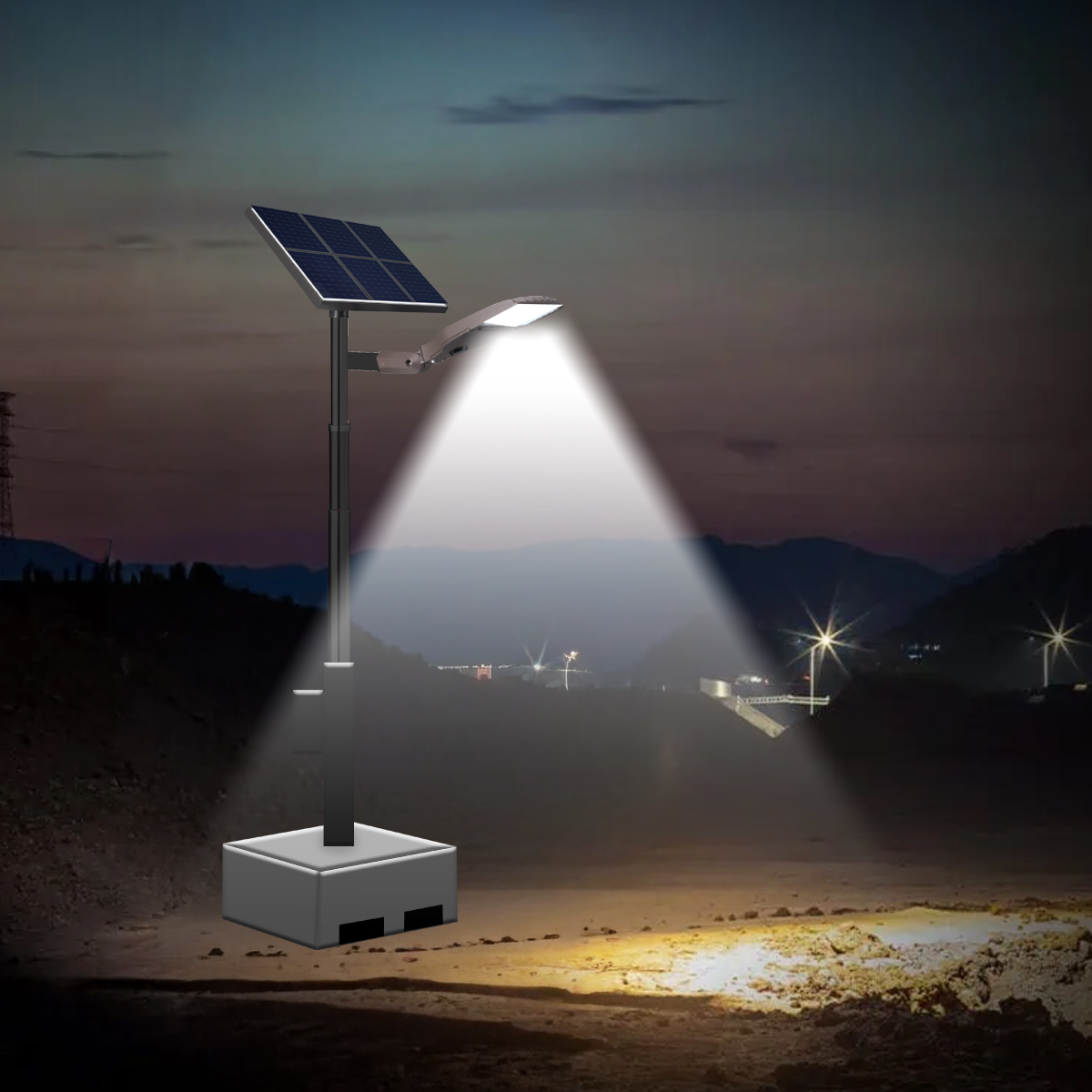 Sentry - 12FT Portable Solar Area Light with Telescopic Pole \u0026 Concrete Base, image size:1200x1200